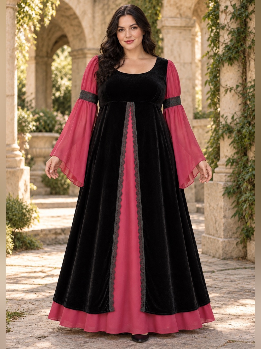 Vintage Subterranea XXL Velvet Gothic Renaissance Medieval Bell Sleeve Gown